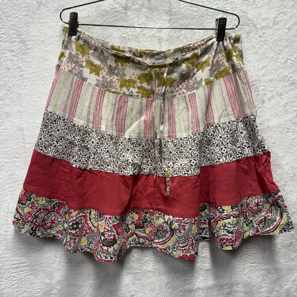 Columbia Sportswear Boho Skirt‎ Medium Pink Floral Patchwork Cotton Flowy Light